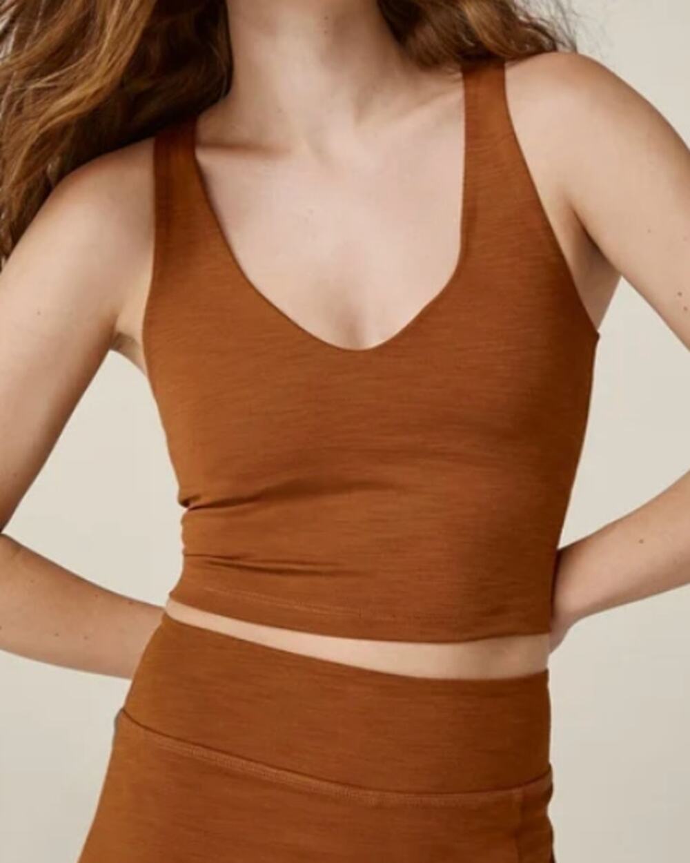 Beyond Yoga Heather Rib Fresh Cut Cropped Tank Top Brown Orange Small